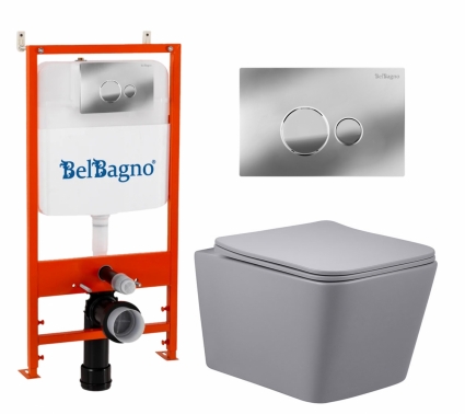 Комплект 3 в 1 инсталляция BelBagno BB026/BB081CR + Унитаз подвесной Vincea Q-Line VT1-12MG + кнопка хром глянцевая