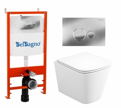 Комплект 3 в 1 инсталляция BelBagno BB026/BB081CR + Унитаз подвесной Enio Binario Tornado 1.0 EN4180237 + кнопка хром глянцевая