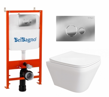 Комплект 3 в 1 инсталляция BelBagno BB026/BB081CR + Унитаз подвесной Enio Vicino EN9170544 + кнопка хром глянцевая
