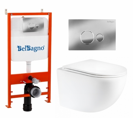 Комплект 3 в 1 инсталляция BelBagno BB026/BB081CR + Унитаз подвесной Enio Unico Tornado EN2105073 + кнопка хром глянцевая