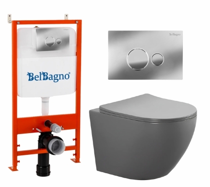 Комплект 3 в 1 инсталляция BelBagno BB026/BB081CR + Унитаз подвесной AQUATEK Европа AQ1901-MG + кнопка хром глянцевая