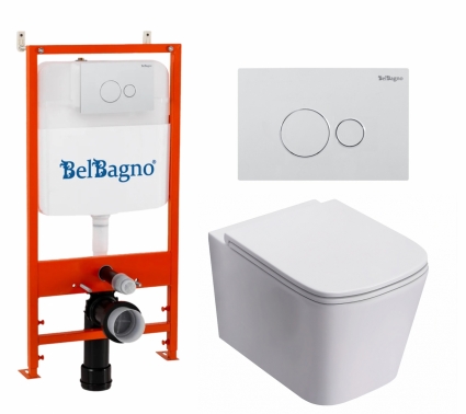 Комплект 3 в 1 инсталляция BelBagno BB026/BB082BL + Унитаз подвесной Lorne Lambro LN5007504 + кнопка белая глянцевая