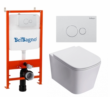 Комплект 3 в 1 инсталляция BelBagno BB026/BB082BL + Унитаз подвесной Lorne Lambro Tornado LN5007505 + кнопка белая глянцевая