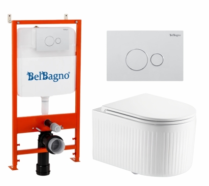 Комплект 3 в 1 инсталляция BelBagno BB026/BB082BL + Унитаз подвесной Enio Morris Tornado EN2870511 + кнопка белая глянцевая