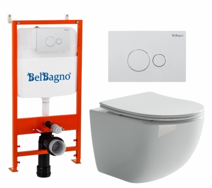 Комплект 3 в 1 инсталляция BelBagno BB026/BB082BL + Унитаз подвесной Ceramica Nova Forma CN3009 + кнопка белая глянцевая