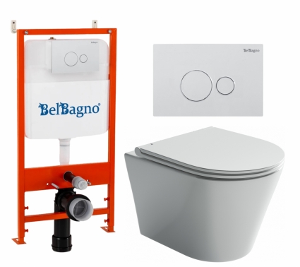 Комплект 3 в 1 инсталляция BelBagno BB026/BB082BL + Унитаз подвесной Ceramica Nova Forma CN3011 + кнопка белая глянцевая