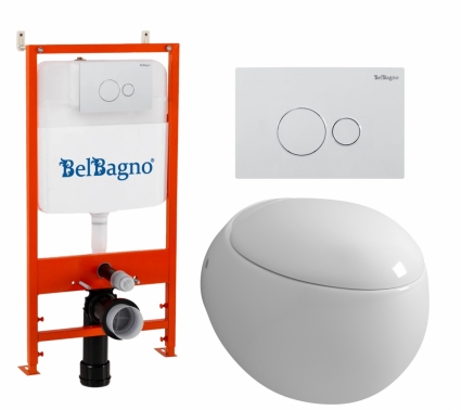 Комплект 3 в 1 инсталляция BelBagno BB026/BB082BL + Унитаз подвесной Grossman GR-4442 + кнопка белая глянцевая