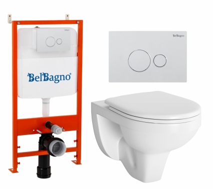 Комплект 3 в 1 инсталляция BelBagno BB026/BB082BL + Унитаз подвесной Berges Wasserhaus Gamma 081105 + кнопка белая глянцевая