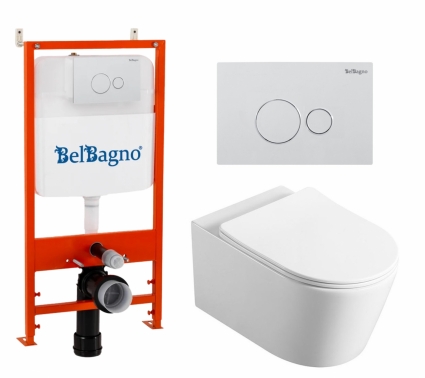 Комплект 3 в 1 инсталляция BelBagno BB026/BB082BL + Унитаз Vincea Cute VT1-24 + кнопка белая глянцевая