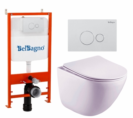Комплект 3 в 1 инсталляция BelBagno BB026/BB082BL + Унитаз подвесной Esbano Lotus ESUPLOTUW + кнопка белая глянцевая
