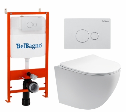 Комплект 3 в 1 инсталляция BelBagno BB026/BB082BL + Унитаз подвесной Акватек Европа AQ1900-00 + кнопка белая глянцевая