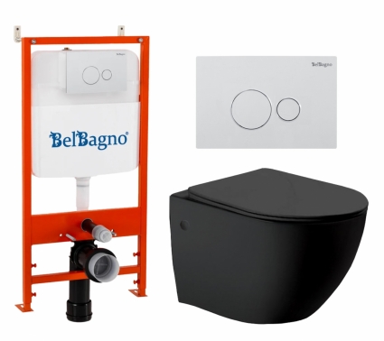 Комплект 3 в 1 инсталляция BelBagno BB026/BB082BL + Унитаз Vincea Globo VT1-14MB + кнопка белая глянцевая