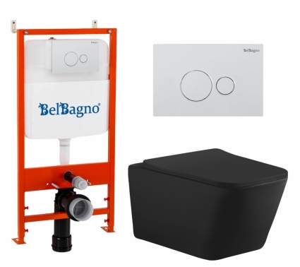 Комплект 3 в 1 инсталляция BelBagno BB026/BB082BL + Унитаз подвесной Aquanet Tavr-W BW 287011 + кнопка белая глянцевая