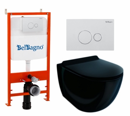 Комплект 3 в 1 инсталляция BelBagno BB026/BB082BL + Унитаз подвесной Esbano Garcia ESUPGARCB + кнопка белая глянцевая