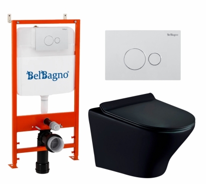 Комплект 3 в 1 инсталляция BelBagno BB026/BB082BL + Унитаз подвесной Esbano Aster ESUPASTEBM + кнопка белая глянцевая