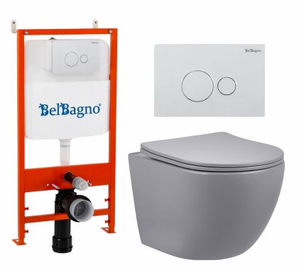 Комплект 3 в 1 инсталляция BelBagno BB026/BB082BL + Унитаз подвесной Vincea Globo VT1-14SMG + кнопка белая глянцевая