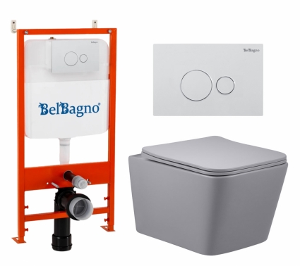 Комплект 3 в 1 инсталляция BelBagno BB026/BB082BL + Унитаз подвесной Vincea Q-Line VT1-12MG + кнопка белая глянцевая