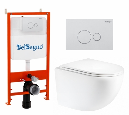 Комплект 3 в 1 инсталляция BelBagno BB026/BB082BL + Унитаз подвесной Enio Unico Tornado 1.0 EN2105073 + кнопка белая глянцевая