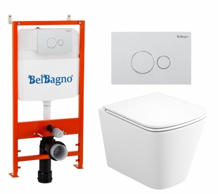 Комплект 3 в 1 инсталляция BelBagno BB026/BB082BL + Унитаз подвесной Enio Binario Tornado 1.0 EN4180237 + кнопка белая глянцевая