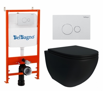 Комплект 3 в 1 инсталляция BelBagno BB026/BB082BL + Унитаз подвесной Enio Unico BL EN4105055 + кнопка белая глянцевая