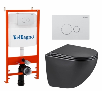 Комплект 3 в 1 инсталляция BelBagno BB026/BB082BL + Унитаз подвесной Lemark Glazer 9612004 + кнопка белая глянцевая