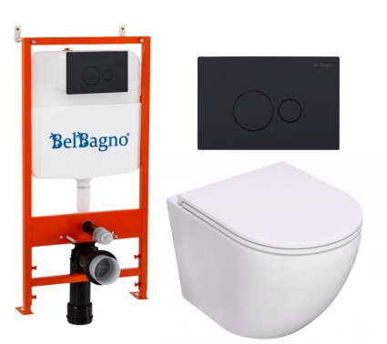 Комплект 3 в 1 инсталляция BelBagno BB026/BB084NERO + Унитаз подвесной Lorne Pilpao Tornado LN5007502 + кнопка черная матовая 
