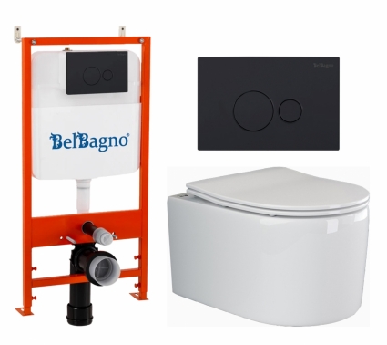 Комплект 3 в 1 инсталляция BelBagno BB026/BB084NERO + Унитаз подвесной Ceramica Nova Moments CN3003 + кнопка черная матовая 