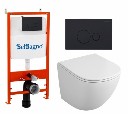 Комплект 3 в 1 инсталляция BelBagno BB026/BB084NERO + Унитаз подвесной Owl 1975 Vind TOWLT190302 + кнопка черная матовая 