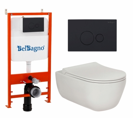 Комплект 3 в 1 инсталляция BelBagno BB026/BB084NERO + Унитаз подвесной Berges Wasserhaus Ego XL 082118 + кнопка черная матовая 