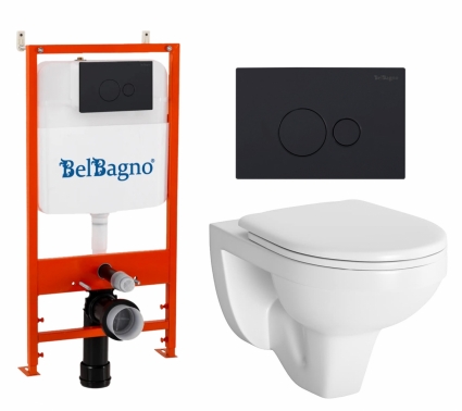 Комплект 3 в 1 инсталляция BelBagno BB026/BB084NERO + Унитаз подвесной Berges Wasserhaus Gamma 081105 + кнопка черная матовая 