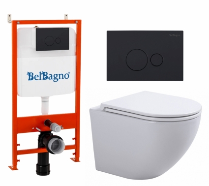 Комплект 3 в 1 инсталляция BelBagno BB026/BB084NERO + Подвесной унитаз SinteSi EVI + кнопка черная матовая 