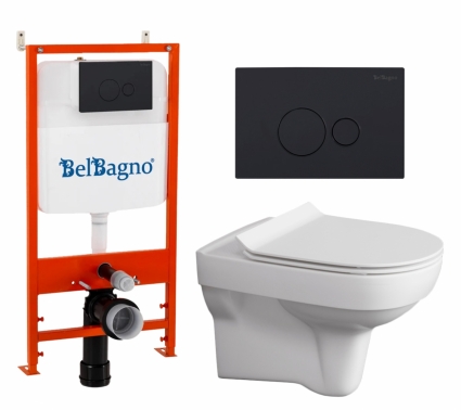 Комплект 3 в 1 инсталляция BelBagno BB026/BB084NERO + Унитаз подвесной Cersanit City + кнопка черная матовая 