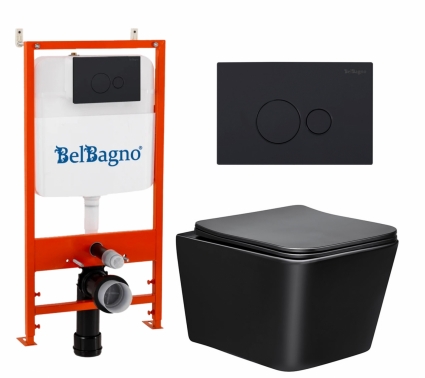 Комплект 3 в 1 инсталляция BelBagno BB026/BB084NERO + Унитаз Vincea Q-Line VT1-12MB + кнопка черная матовая 