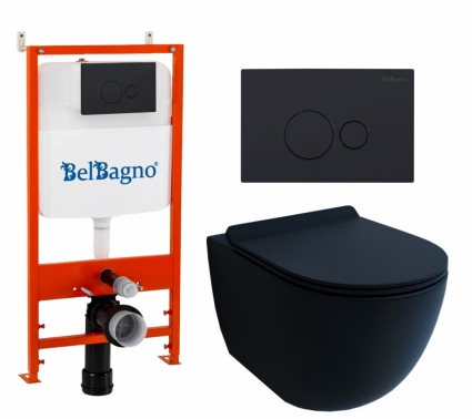 Комплект 3 в 1 инсталляция BelBagno BB026/BB084NERO + Унитаз подвесной Esbano Garcia + кнопка черная матовая 