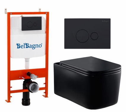 Комплект 3 в 1 инсталляция BelBagno BB026/BB084NERO + Унитаз Vincea Ultra Rimless VT1-32MB + кнопка черная матовая 