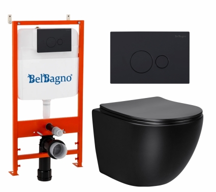 Комплект 3 в 1 инсталляция BelBagno BB026/BB084NERO + Унитаз Vincea Globo VT1-14SMB + кнопка черная матовая 
