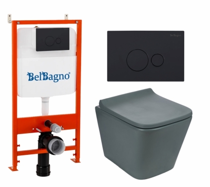 Комплект 3 в 1 инсталляция BelBagno BB026/BB084NERO + Унитаз подвесной Weltwasser WW SK Gelbach 041 MT-GR + кнопка черная матовая 