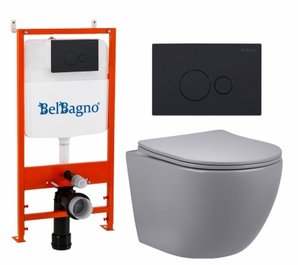 Комплект 3 в 1 инсталляция BelBagno BB026/BB084NERO + Унитаз подвесной Vincea Globo VT1-14SMG + кнопка черная матовая 