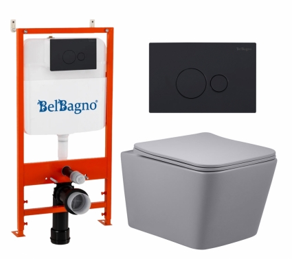 Комплект 3 в 1 инсталляция BelBagno BB026/BB084NERO + Унитаз подвесной Vincea Q-Line VT1-12MG + кнопка черная матовая 