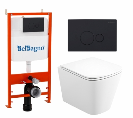 Комплект 3 в 1 инсталляция BelBagno BB026/BB084NERO + Унитаз подвесной Enio Binario Tornado 1.0 EN4180237 + кнопка черная матовая