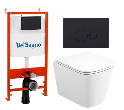 Комплект 3 в 1 инсталляция BelBagno BB026/BB084NERO + Унитаз подвесной Enio Binario Tornado EN4180237 + кнопка черная матовая