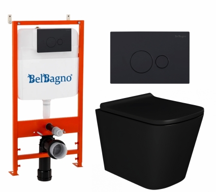 Комплект 3 в 1 инсталляция BelBagno BB026/BB084NERO + Унитаз подвесной Enio Binario BL EN4180225 + кнопка черная матовая