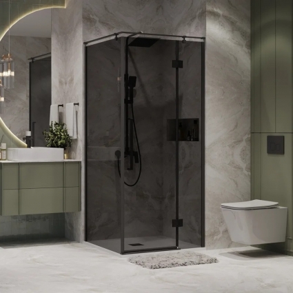 Душевой уголок Niagara Nova NG-2832-34BLACK, 100x100, профиль черный матовый, стекло тонированное, квадратный, двери распашные