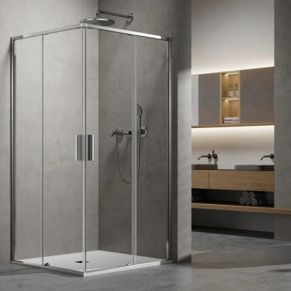 Душевой уголок Vincea Slim VSS-6SL9010CL, 100х90 см, профиль глянцевый хром, стекло прозрачное, прямоугольный, двери раздвижные