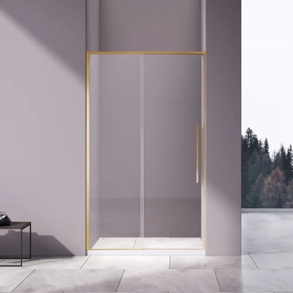 Душевая дверь в нишу Vincea Slim-N VDS-4SN130CLG, 130 см, профиль брашированное золото, стекло прозрачное, раздвижная