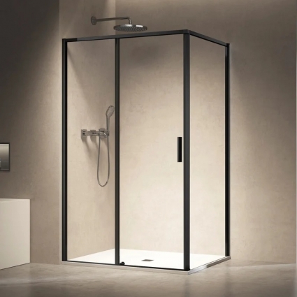 Душевой уголок Vincea Slim VSR-6SL9014CLB, 140х90 см, профиль матовый черный, стекло прозрачное, прямоугольный, двери раздвижные