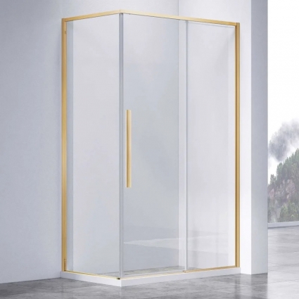 Душевой уголок Vincea Slim-N VSR-4SN9014CLG, 140х90, профиль брашированное золото, стекло прозрачное, прямоугольный, двери раздвижные