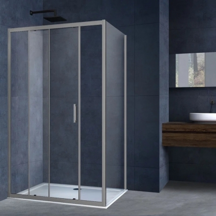 Душевой уголок Vincea Alpha VSR-3AL9014CLGM, 140х90, профиль вороненая сталь, стекло прозрачное, прямоугольный, двери раздвижные