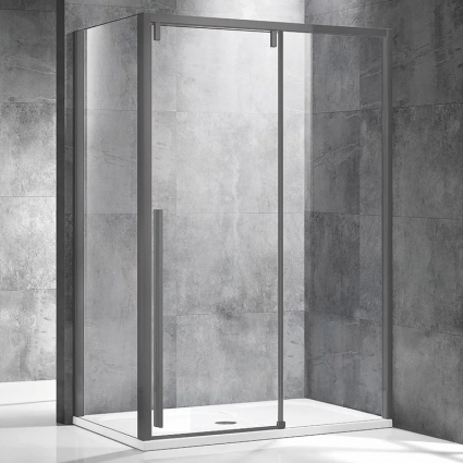 Душевой уголок Vincea Lugano VSR-1L1013CLGM-1, 130х100, профиль вороненая сталь, стекло прозрачное, прямоугольный, двери раздвижные