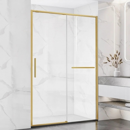 Душевая дверь в нишу Vincea Slim Soft VDS-1SS140CLG, 140 см, профиль брашированное золото, стекло прозрачное, раздвижная
